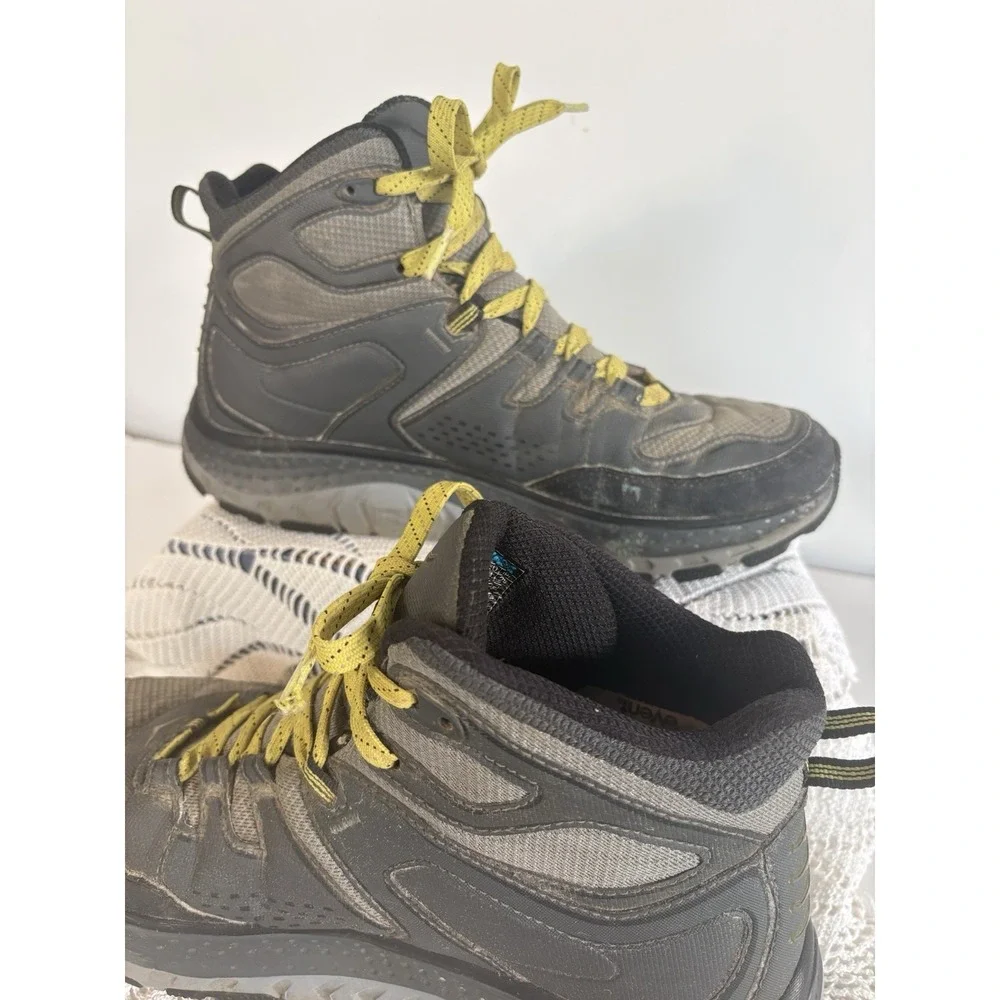 Hoka Tor Tech Mid WP Hiking Boots Mens 10 Waterproof Trail Shoes Grey/Acid RMAT